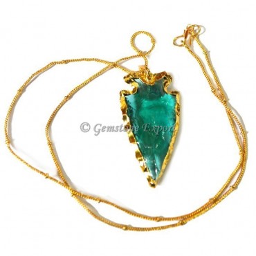 Green Aqua Glass Arrowheads Necklace
