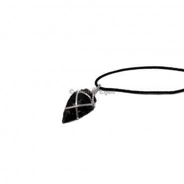 Black Obsidian Arrowhead Wire Warp Pendants