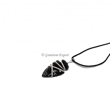 Black Obsidian Arrowhead Wire Warp Pendants