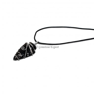 Black Obsidian Arrowhead Wire Warp Pendants
