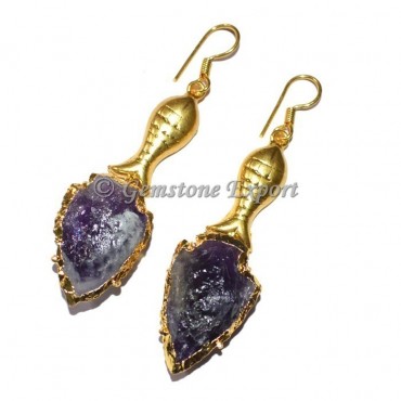 Fish Amethyst Electroplated Arrowheads Earrings