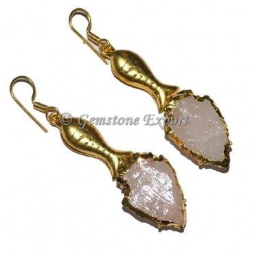 Fish Rose Quartz Electroplated Arrowheads Earrings