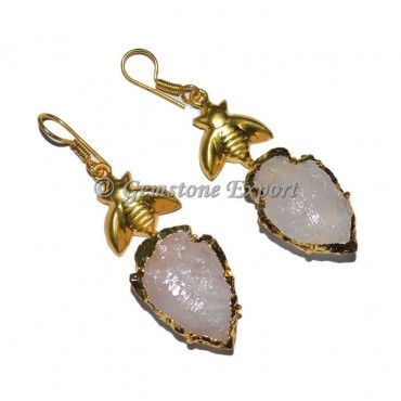 Rose Quartz Electroplated Arrowheads Earrings