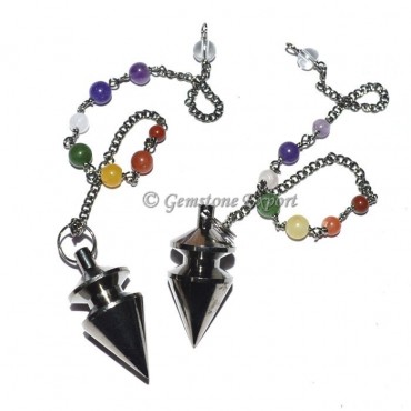 Carved Black Metal Pendulums with Chakra Chain