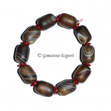 Brown Banded Agate Drum Shape Bracelets