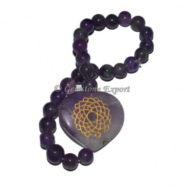 Amethyst Crown Chakra Engraved Hearts Bracelet