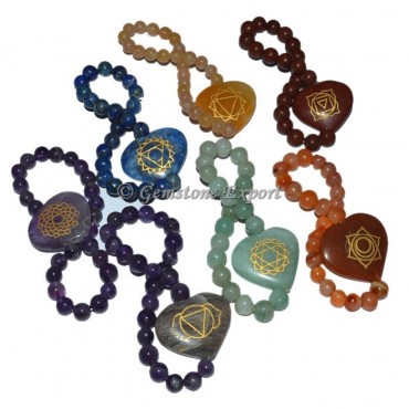 Seven Chakra Engraved Hearts Bracelet Set