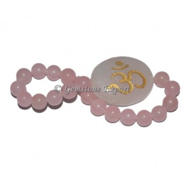 Engraved Om Rose Quartz Bracelet