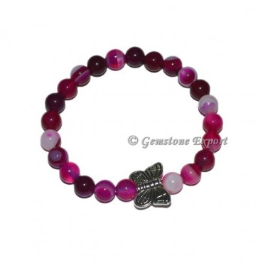 Butterfly Charm Pink Onyx Bracelets