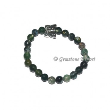 Butterfly Charm Green Moss Agate Bracelets