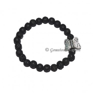 Butterfly Charm Black Lava Stone Bracelets