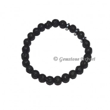 Round Charm Black Lava Stone Bracelets