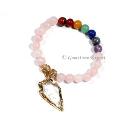 Rose Quartz With Seven Chakra Gemstone Bracelets With Arrowhead