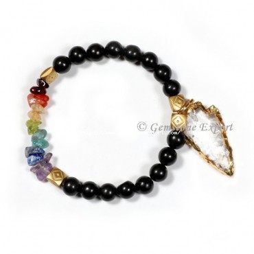 Black Agate With Seven Chakra  Gemstone Bracelets With Arrowhead