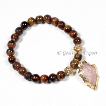 Tiger Eye Gemstone Bracelets With Rose Quartz Arrowhead