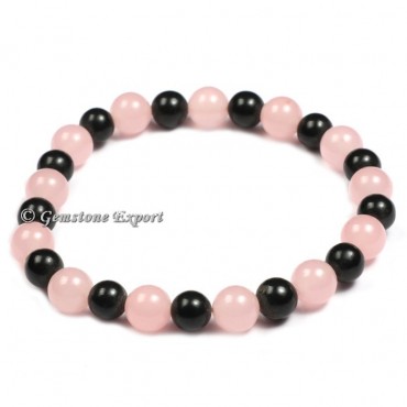 Rose Quartz And Black Tourmaline Gemstone Bracelets