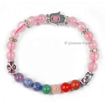 Seven Chakra Hamsa Bracelet With Rose