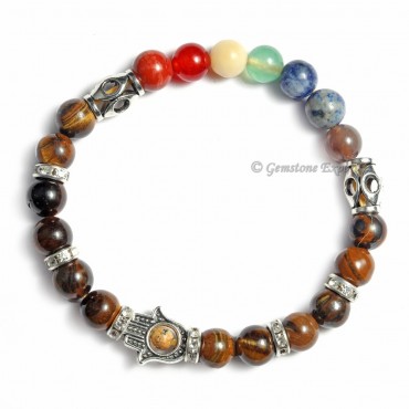 Seven Chakra Hamsa Bracelet With Tiger Eye