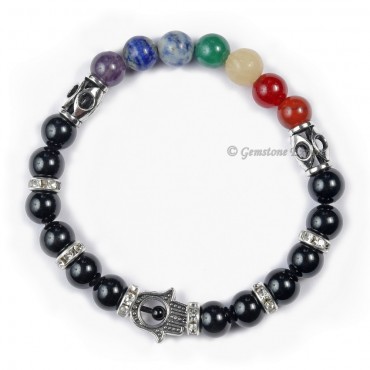 Seven Chakra Hamsa Bracelet With Black Agate