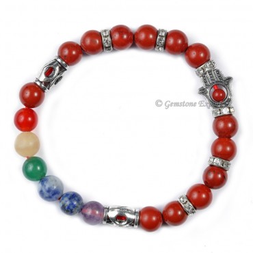 Seven Chakra Hamsa Bracelet With Red Jasper