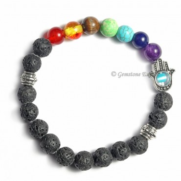 7 Chakra Hamsa Lava Bracelet