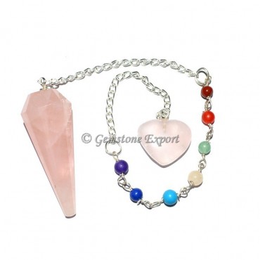 Rose Quartz 12 Faceted Pendulum With Chakra Chain