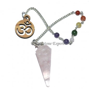 Rose Quartz 12 Faceted Pendulum With 7 Chakra Chai