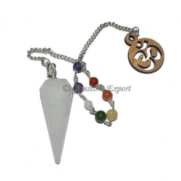 White Agate 12 Faceted Pendulum With 7 Chakra Chai