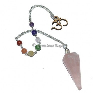 Rose Quartz 12 Faceted Pendulum With 7 Chakra