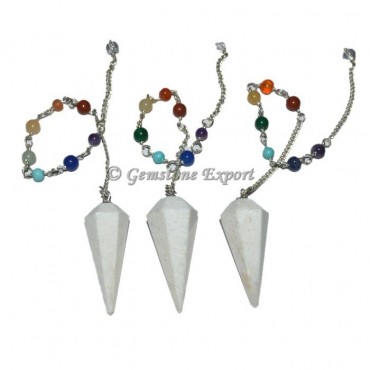 Scolecite 6 Faceted Seven Chakra Pendulum