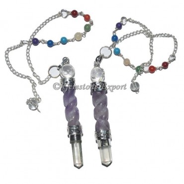 Twisted Spiral Amethyst Seven Chakra Pendulum