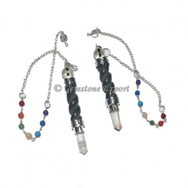 Blue Aventurine Twisted Spiral Seven Chakra Pendulum