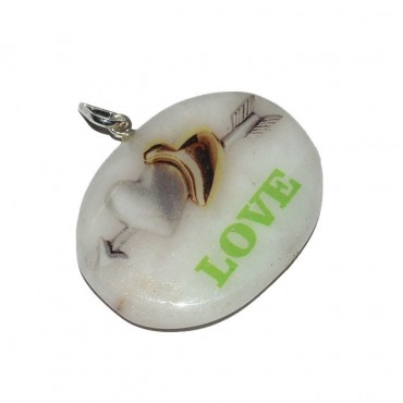 White Agate Love Printed Stones