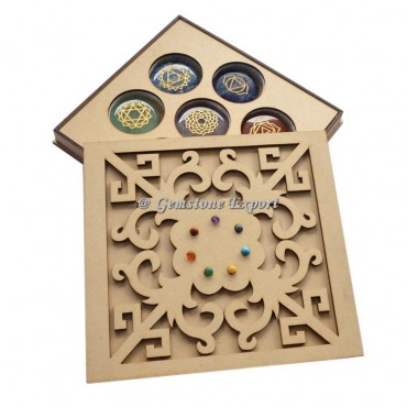Wooden Flower Of Life Gift Box With Chakra Stone