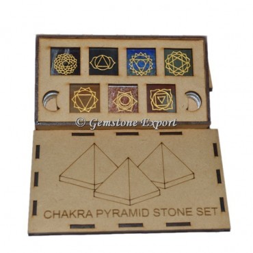 Chakra Pyramid Stone Set Wooden Gift Box