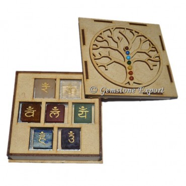 Chakra Sanskrit Cube Set  With Tree OF Life Wooden Gift Box