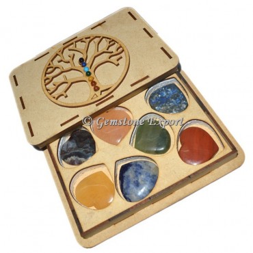 Chakra Heart Plain Set  With Tree OF Life Wooden Gift Box