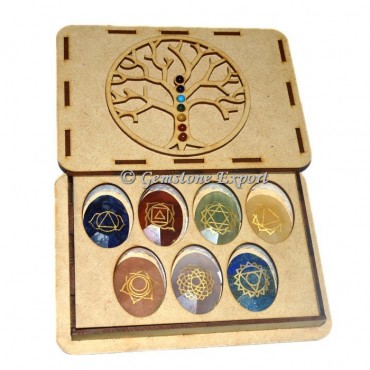 Faceted Chakra Oval Set  With Tree OF Life Wooden Gift Box