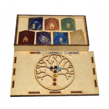 Chakra Pyramid Set  With Tree OF Life Wooden Gift Box