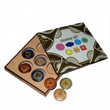 Engraved Seven Chakra Disc Set With Printed Wooden Gift Box