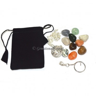 Chakra Stone Tumbled Keychain-Necklace Set