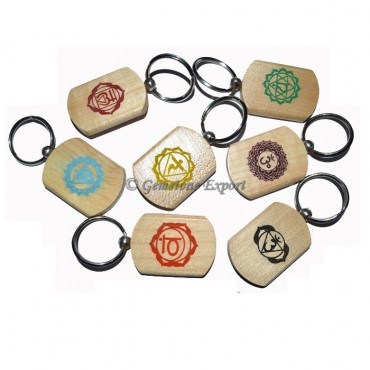 Wooden Color Chakra Symbol Keychain Set