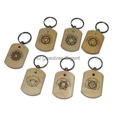 Seven Chakra Engraved Wooden Keyring Set