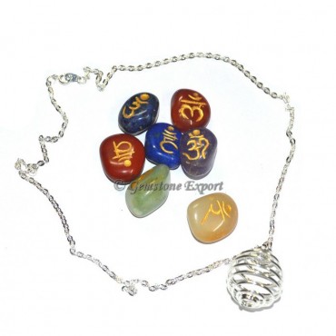 Engraved Sanskrit Chakra Tumbled Pendants Set