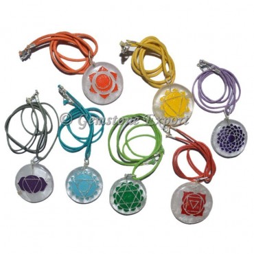 Engraved Seven Chakra Symbols Pendants Set