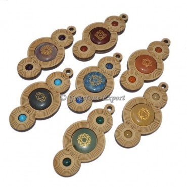 7 Chakra Wooden Pendant Set