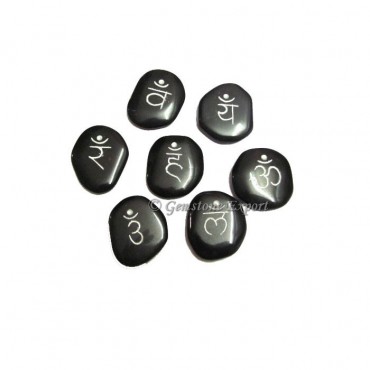 Engraved Sanskrit Chakra Set Black Agate