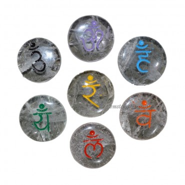 Engraved Sanskrit Chakra Disc Set On Crytal Quartz