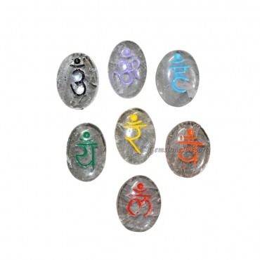 Engraved Sanskrit Chakra Oval Set On Crytal Quartz