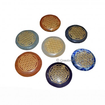 Engraved Seven Chakra Flower Of life Disc Set